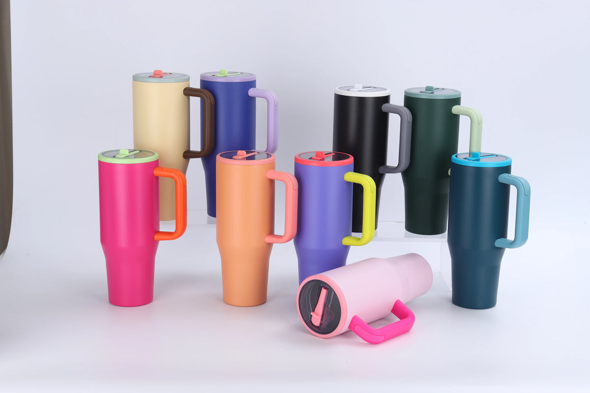 40oz Stainless Steel Tumbler with Handle & Straw | Double Wall Vacuum Insulated Leakproof
