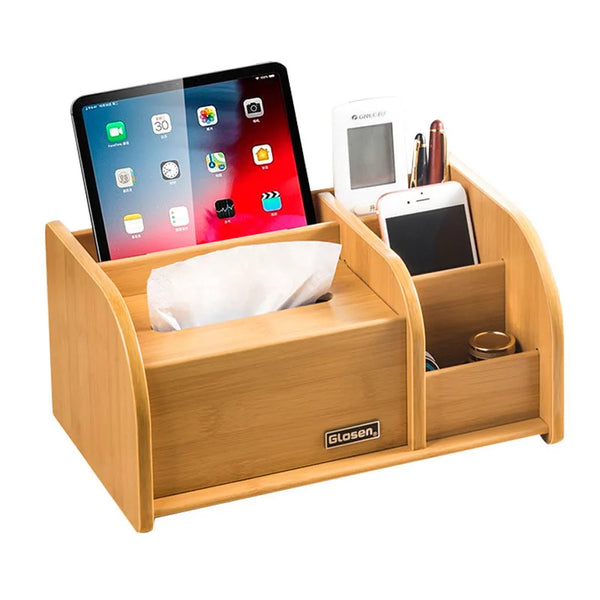 GLosen C2040 Wooden Tissue & Pencil Holder Multi-Function Desk Organizer with