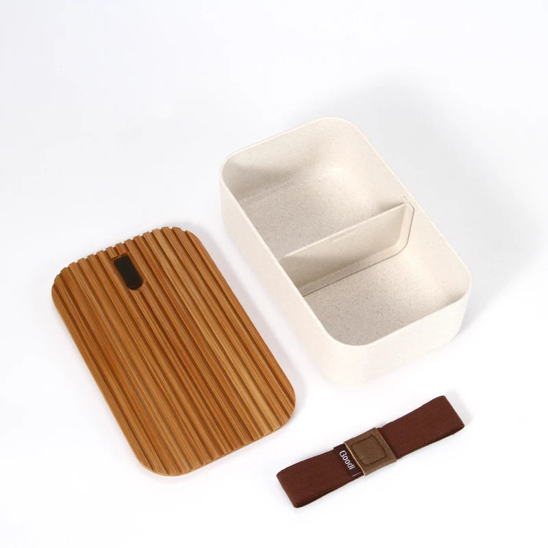 Goodi Journey Retangular Bamboo Fiber Bento Lunch Box Eco Bentobox with Bamboo Lid 34oz