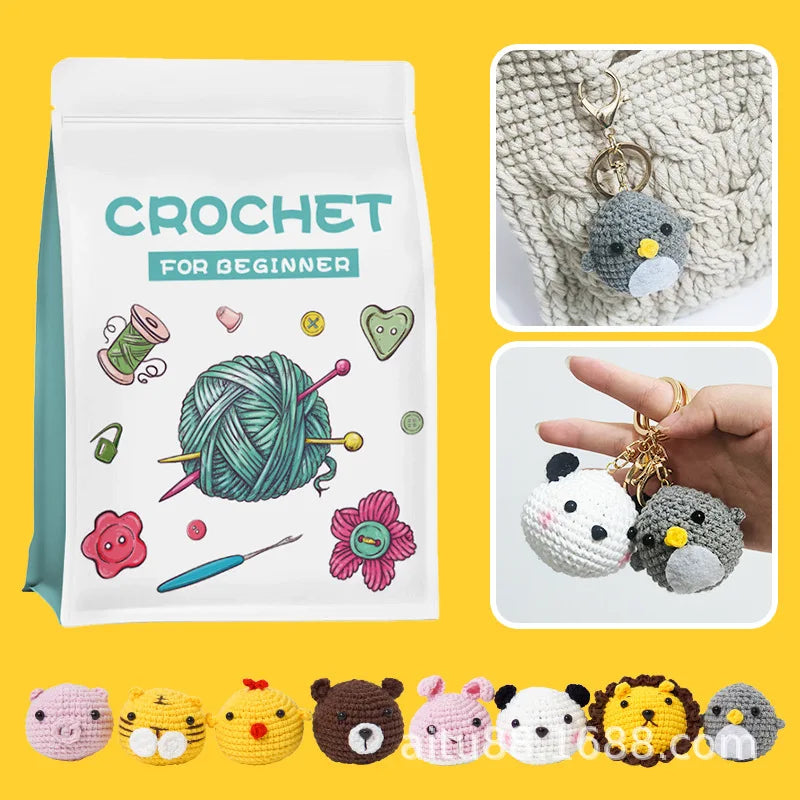 DIY Crochet Kit Woven Technique Yarn for Crafting Animal Doll Pendant Beginner English