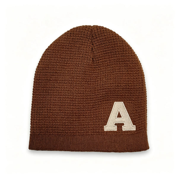 Thermal Good Elasticity Acrylic Flat Embroidery Waffle Knitted Beanie Skull Cap