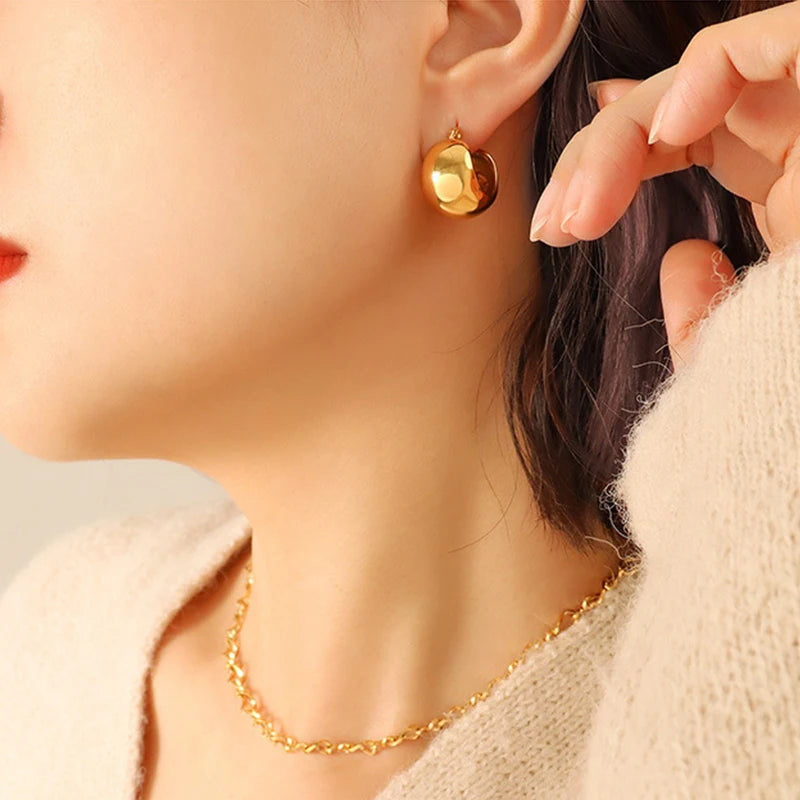 316L Statement Stainless Steel Geometric Huggie Earrings 18K Gold Plated Trendy Metal