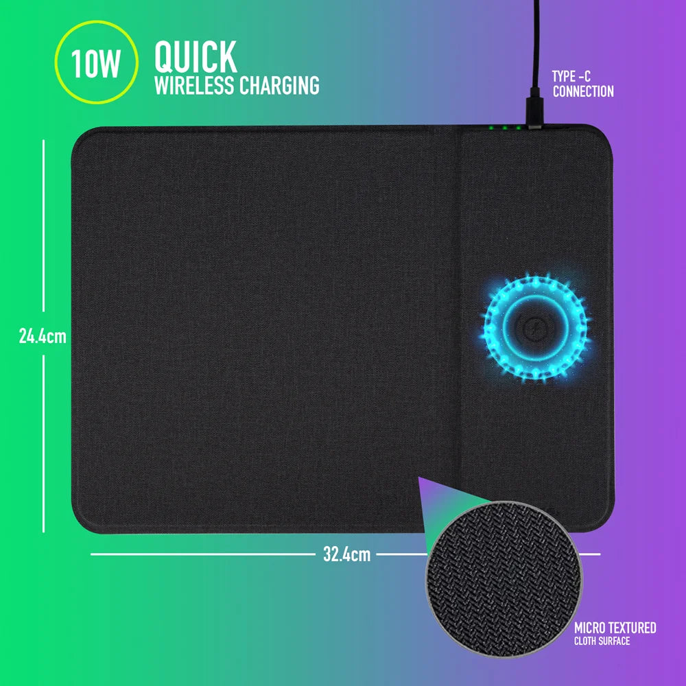 Fast 15W Wireless Charging Desk Mat with Wrist Rest Cartoon Design Leather Waterproof