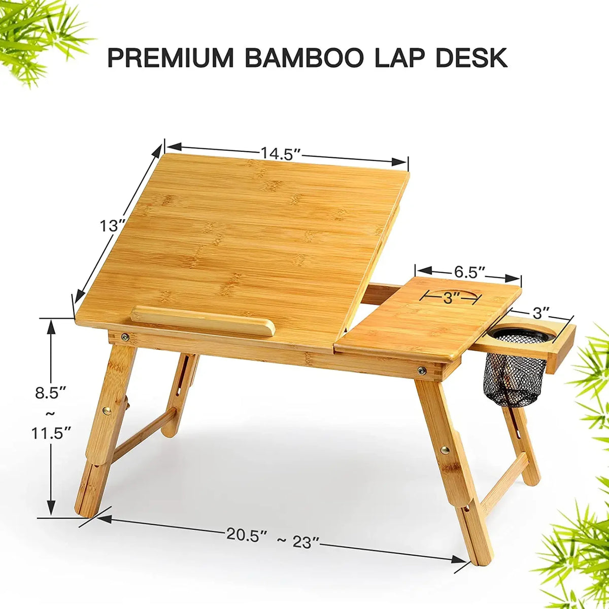 Foldable Bamboo Laptop Stand Adjustable 5-Height Tilt Riser with Docking Station for Desk