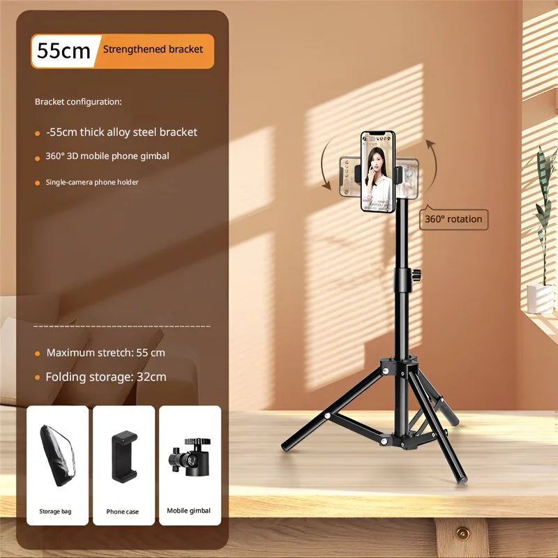 Portable Foldable Ring Light Stand with Phone Holder, Dimmable Live Stream Tripod