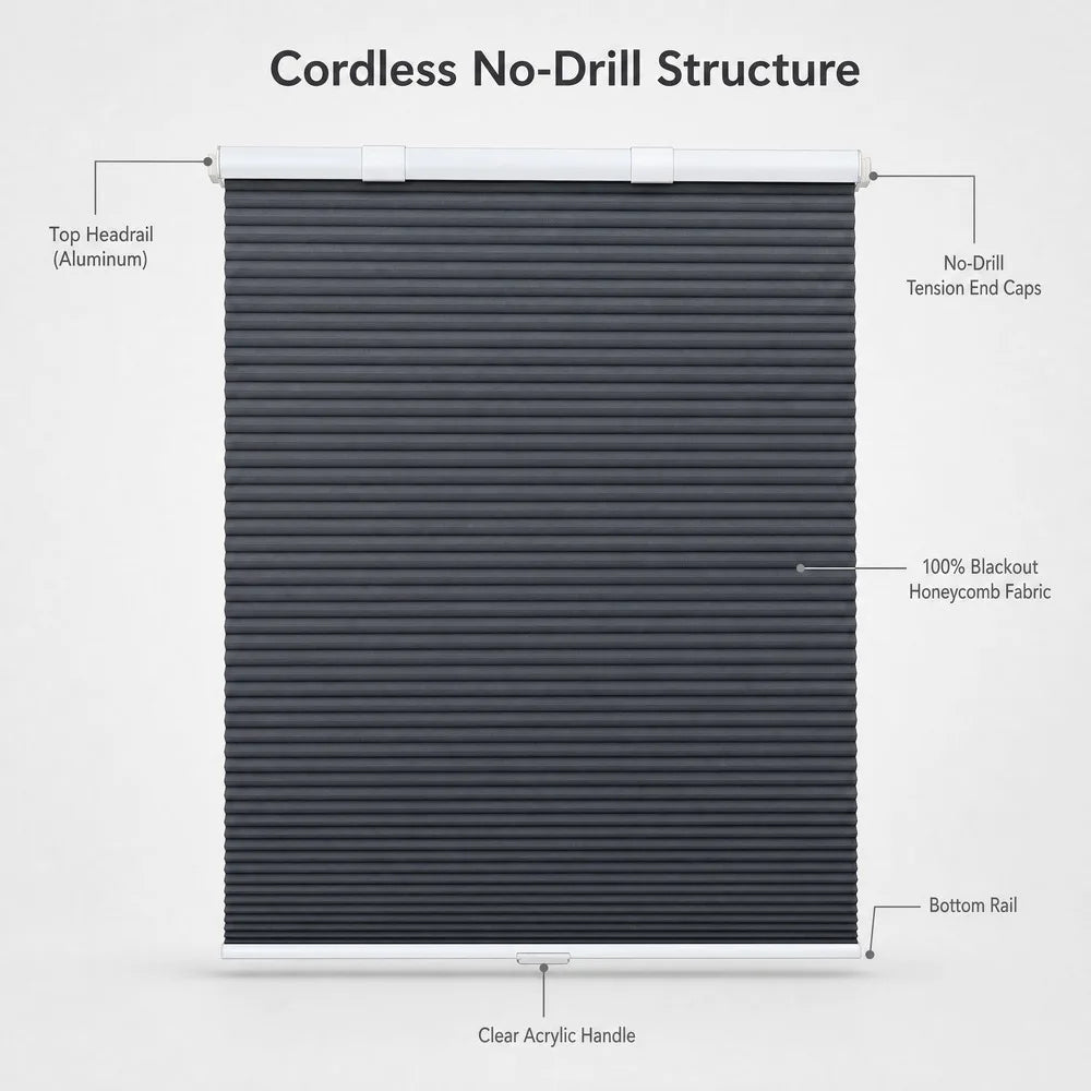Finished Honeycomb Blinds Cordless No Cord No Drill Two Tracks Economic Cellular Shades