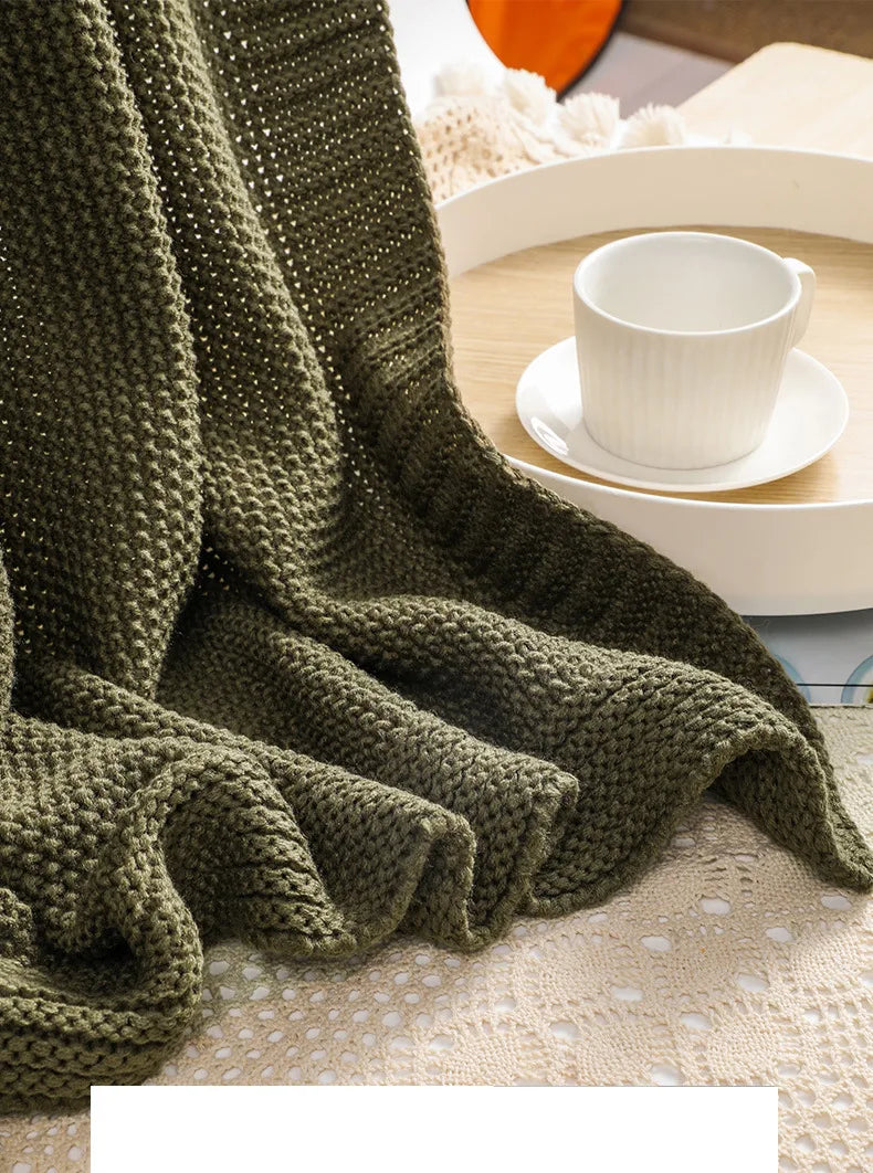 Chunky Cable Knit Throw Blanket for Modern Farmhouse Decor, Soft Feel Bed Runner,