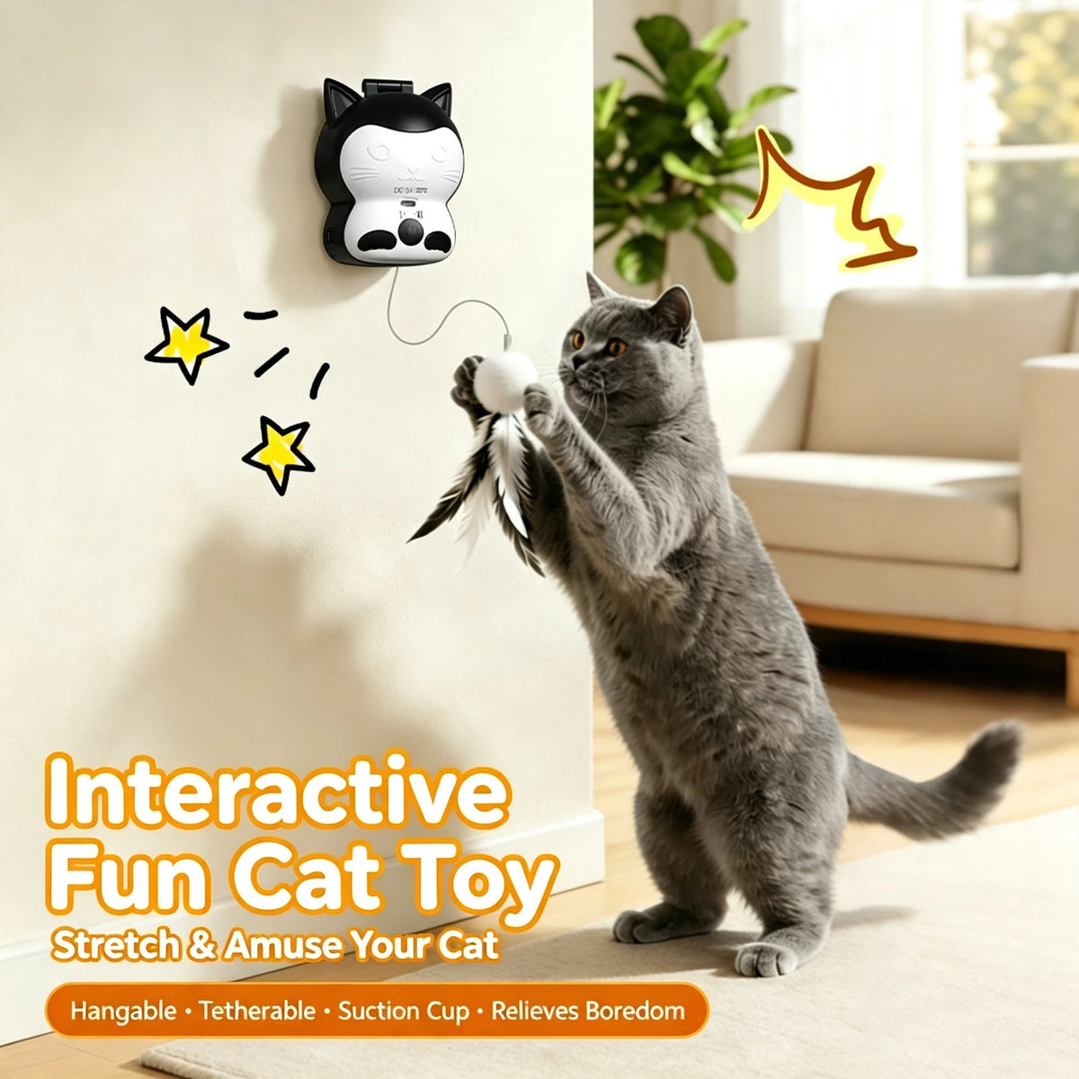 ChongxinIOT Interactive Cat Toy 2 in 1 Automatic Up Down Teaser with Suction Cup Hook