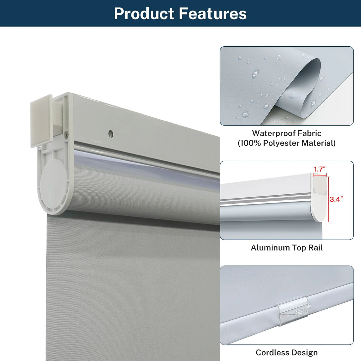 Blackout Free-Stop Roller Shades Privacy Window Spring No Tools No Drill Cordless Zebra