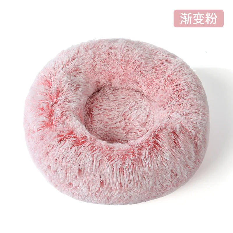 Custom Fluffy Donut Dog Bed Long Plush Calming Pet Bed Soft Round Cat Bed with Anti Slip