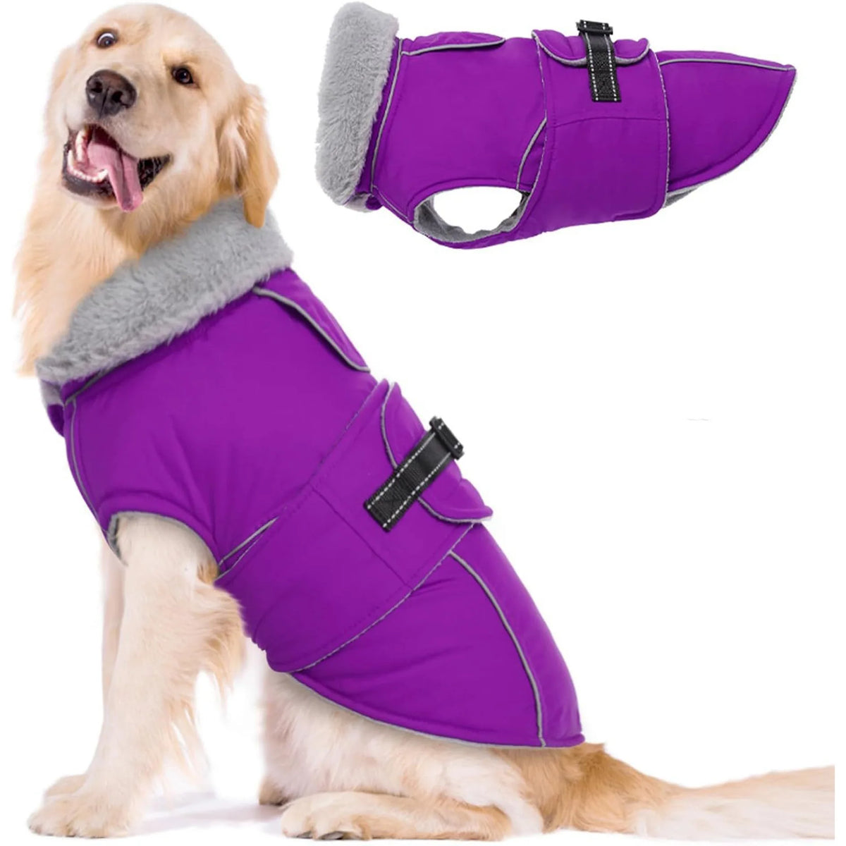 Winter Poly-Cotton Fleece-Lined Warm Dog Coat Windproof and Cold-Resistant with Fluffy