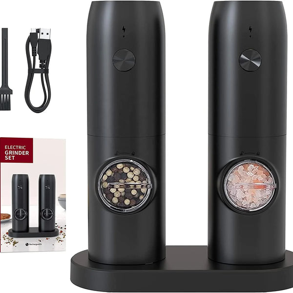 Top Selling Stainless Steel Electric Rechargeable Salt & Pepper Grinder Mill Set with LED