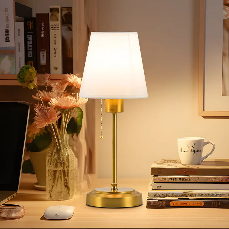 Portable Cordless Lamp Fabric Lampshade Desk Lamp with Built-in Rechargeable Battery