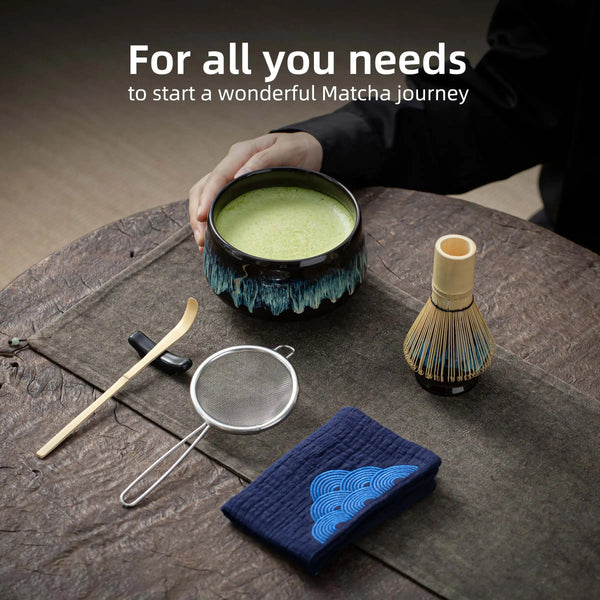 Tradition Tea Set for Making Latte Ceramic Bowl Matcha Whisk Set with Holder Scoop Sifter