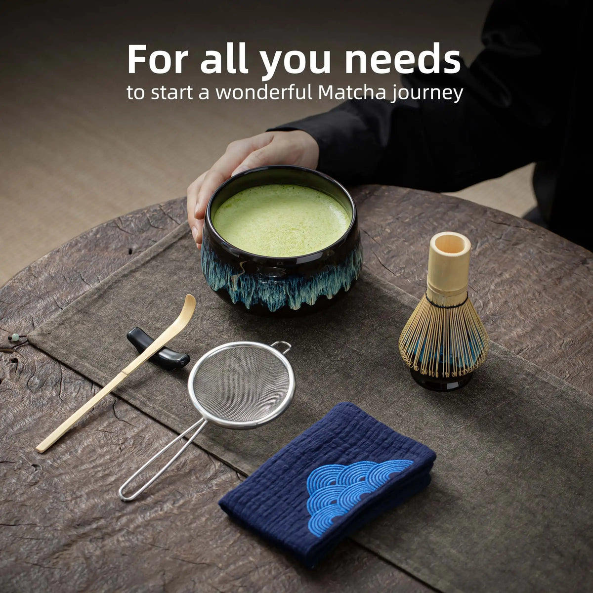 Tradition Tea Set for Making Latte Ceramic Bowl Matcha Whisk Set with Holder Scoop Sifter