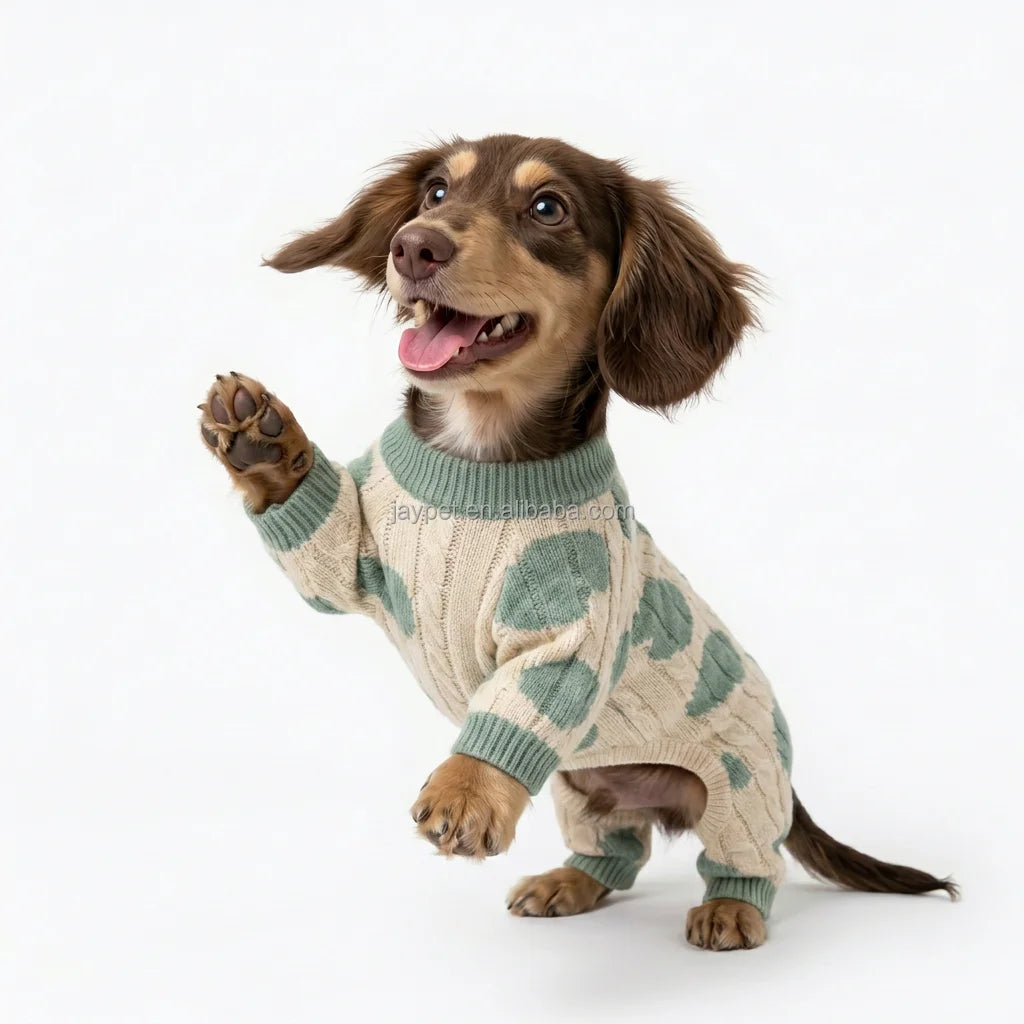 Military Cotton Dot Pattern Knitted Dog Sweater Four Leg Jacquard Warm Winter Puppy