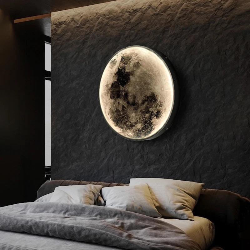 Art Modern Indoor Lighting Design Bedroom 3d Round Led Circular Moon Wall Lamp Decor Home