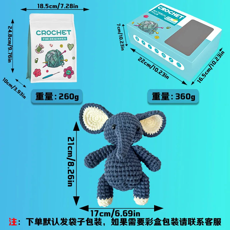 DIY Crochet Kit Woven Technique Yarn for Crafting Animal Doll Pendant Beginner English