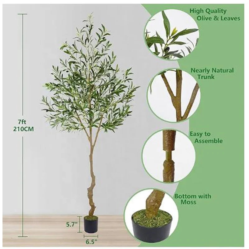 OH ARTS Bonsai Tree Olive Tree Artificial Tall Leaves Plant with Basket Indoor Outdoor