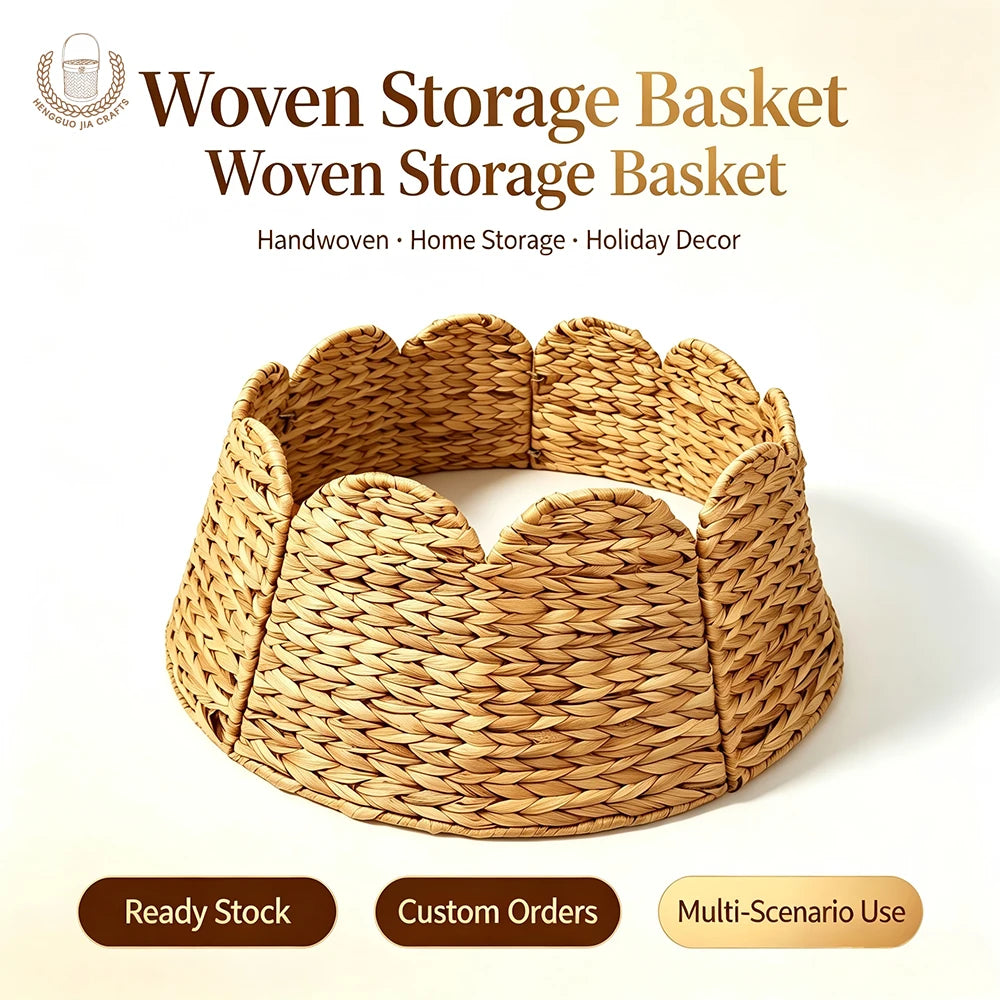 Handwoven Water Hyacinth Christmas Tree Collar Foldable Scalloped Flower Edge Woven