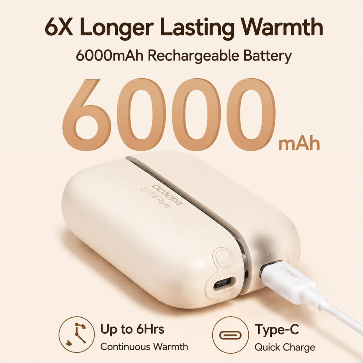 2 In 1 Magnetic Rechargeable Hand Warmers 6000mah 3 Second Rapid Heating Split USB C