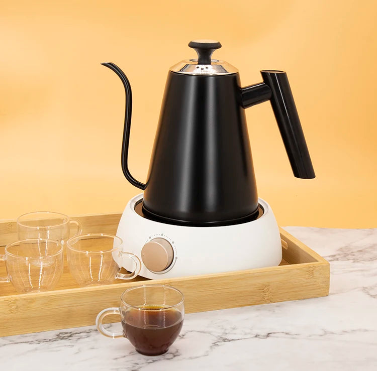 Stove Top Gooseneck Kettle for Coffee Tea With Thermometer Stainless Steel Bottom Pour