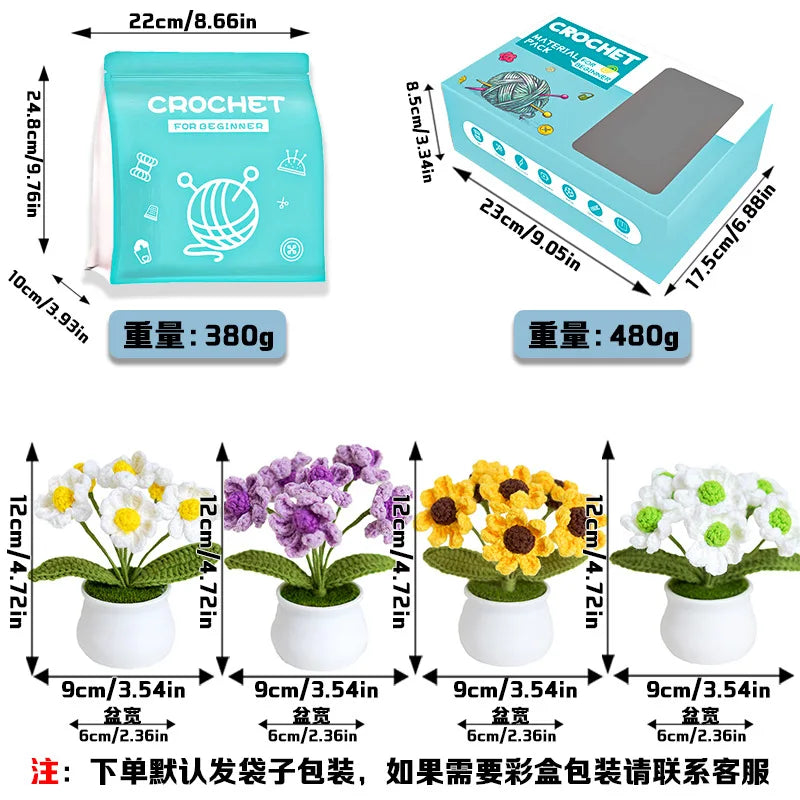 Handmade DIY Crochet Kit for Beginners Cross Yarn Knitting Wool Material Potted Flowers