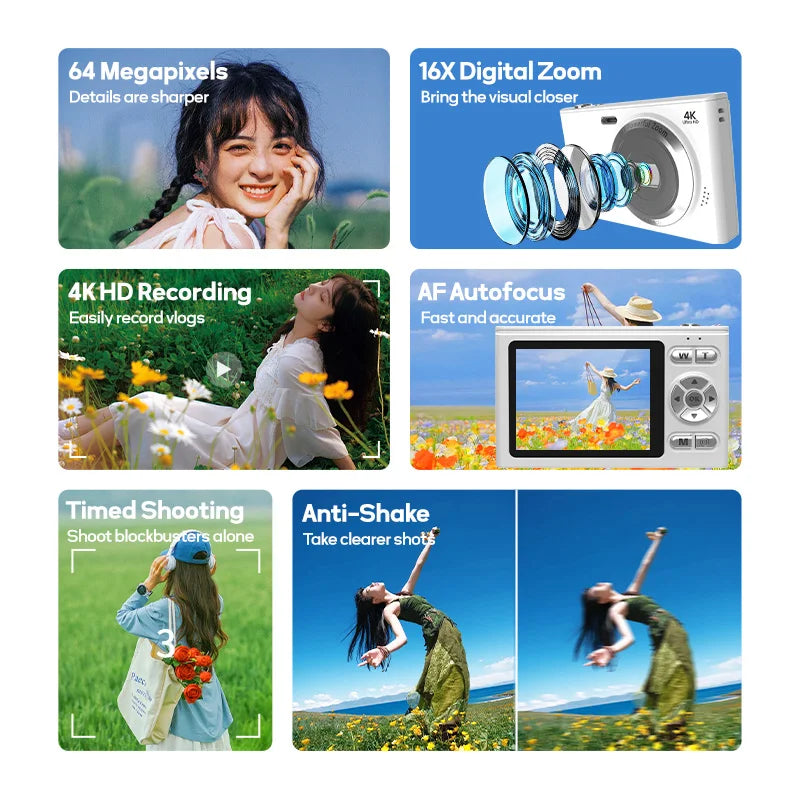 Maustor Children Student Travel CCD Camera 2.8 Inch LCD Screen Mini Portable 4K Kids HD