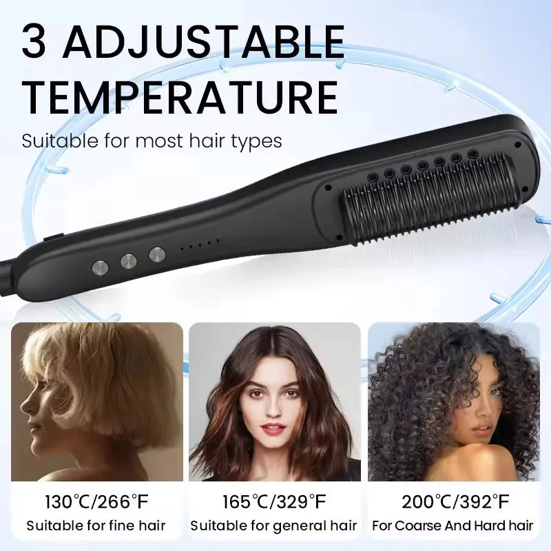 Professional Steam Hair Straightener Brush 3 in 1 Straightening Brush Hot Comb Portable