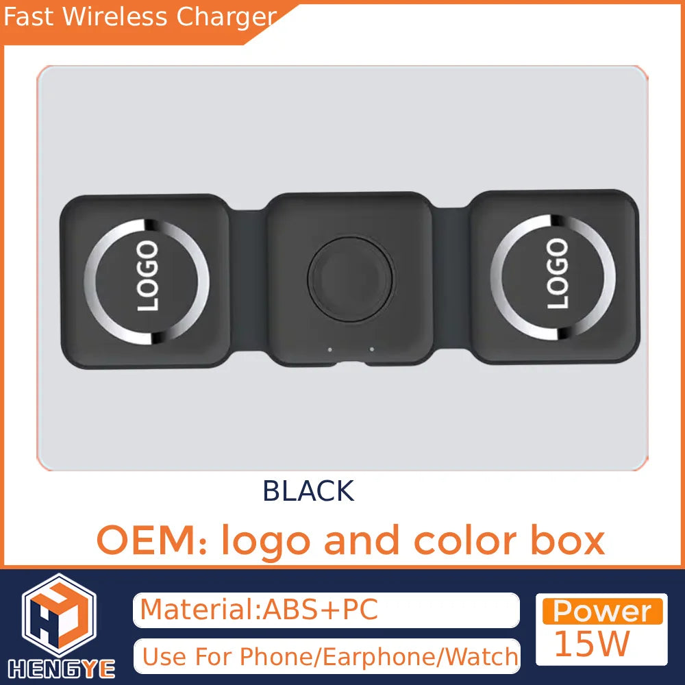 Customized Multifunction Foldable 15W Fast Charging Station 3 in 1 Strong Magnetic