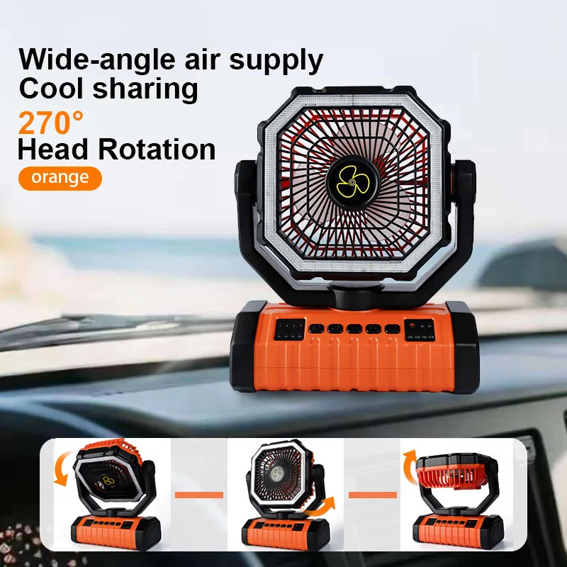 LED High-Airflow Camping Fan Remote Control Night Light USB Rechargeable Built-in Battery