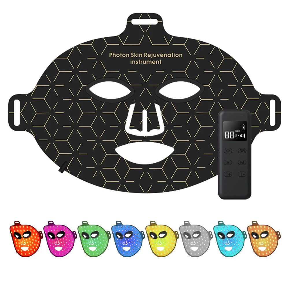 Rechargeable LED Face Mask with 460/590/630/850nm Light and Adjustable Timer