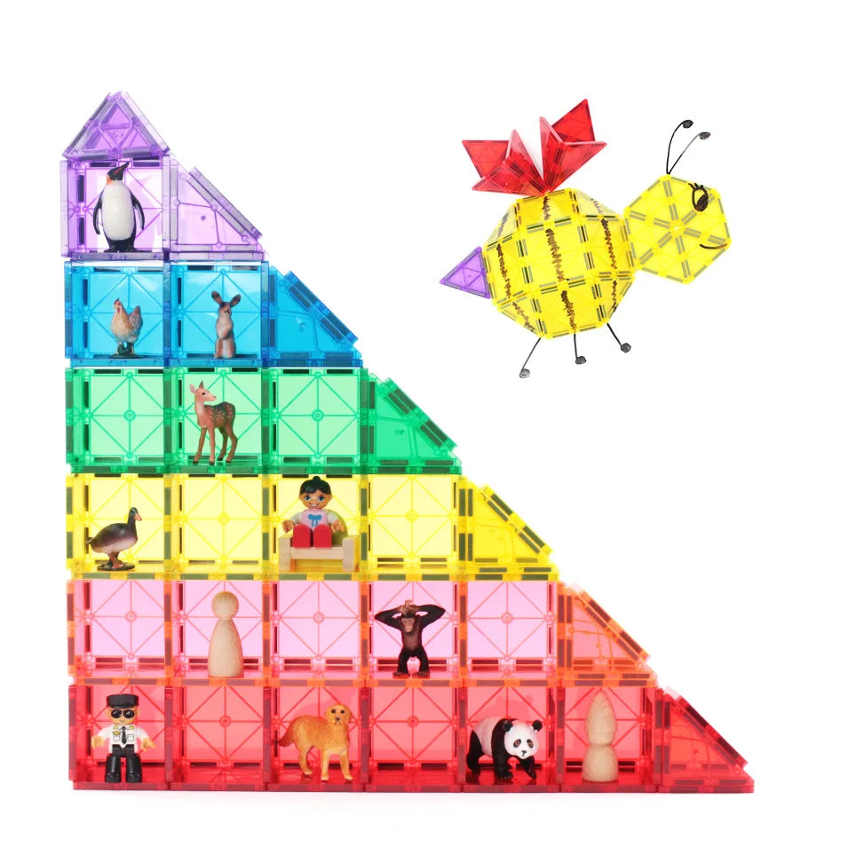 LonBohoo 108pcs Magnetic Building Tiles Customized Magnetic Building Block Tiles for Kids