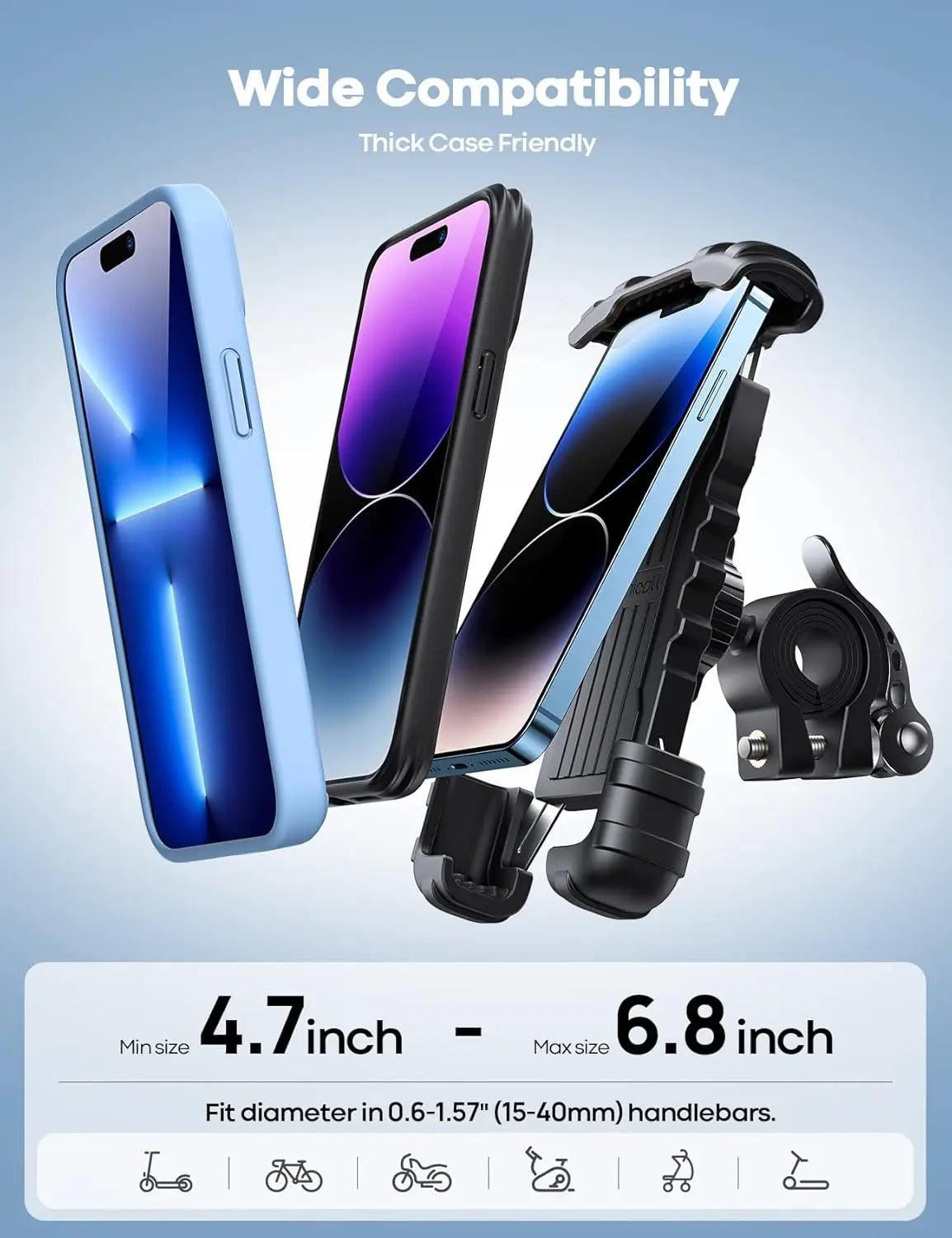 Bike Phone Holder for 4.7\" 6.8\" Smartphones Motorcycle Handlebar Cell Phone Clamp