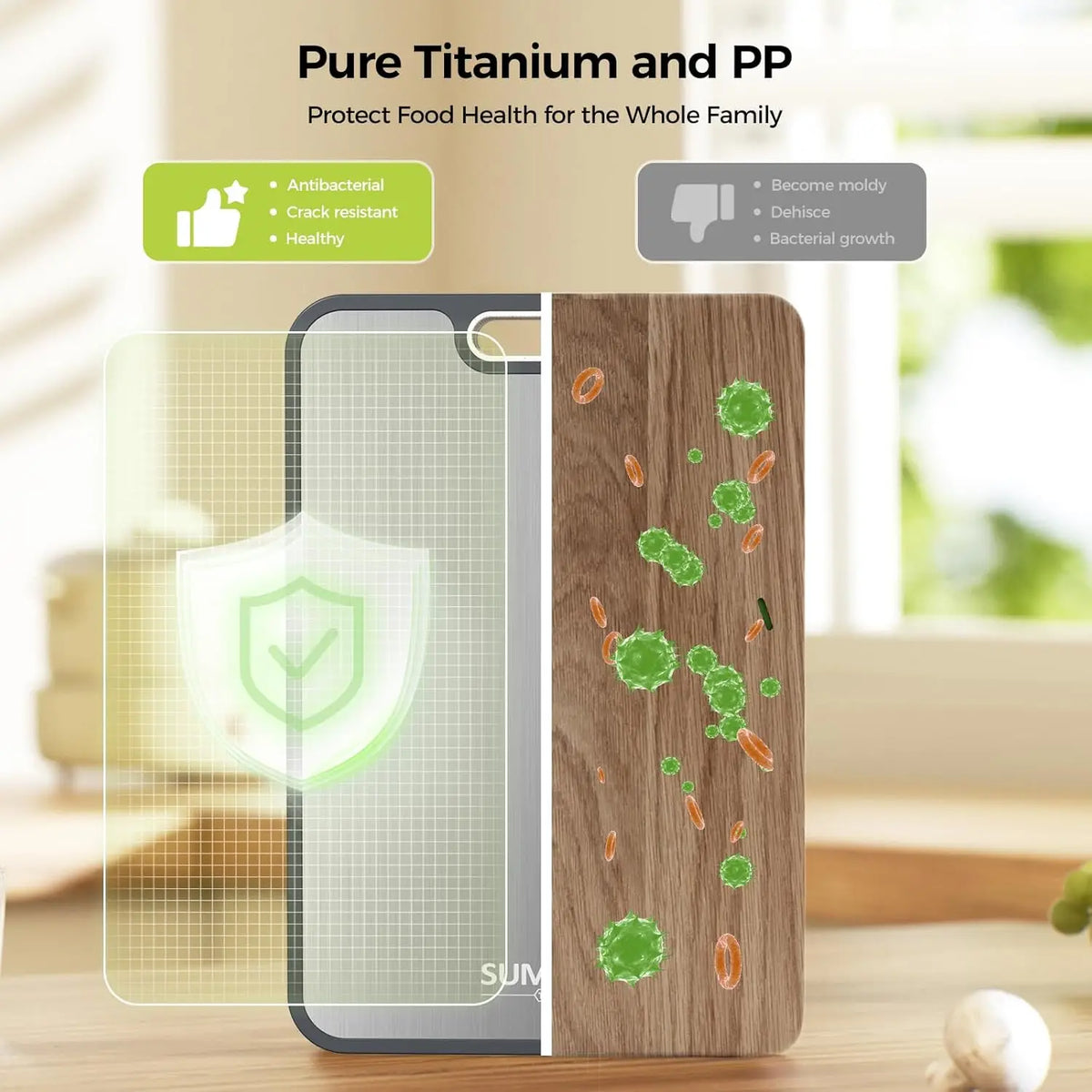 Double Sided Food Grade Pure Titanium Cutting Board with Antimicrobial and Built-in