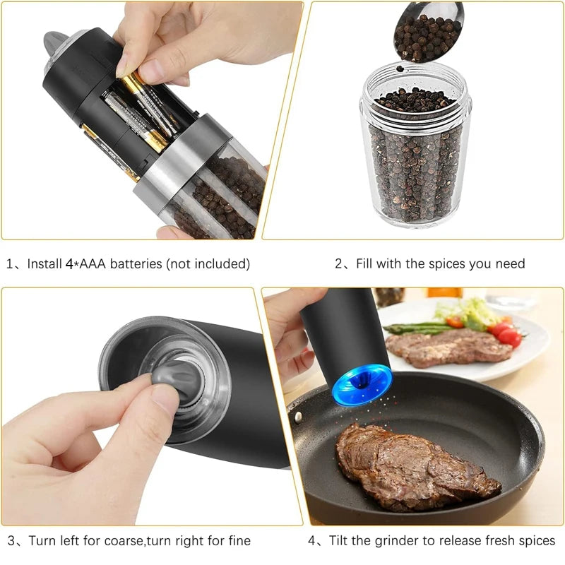 Stainless Steel Automatic Gravity Pepper Shakers One Hand Adjustable Spice Salt Pepper