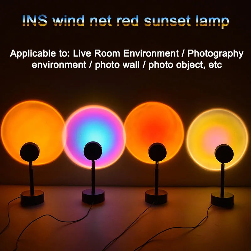 Modern Led Sunset Lamp Night Floor Light 180 Degree Rainbow Sunset Projector Lamp