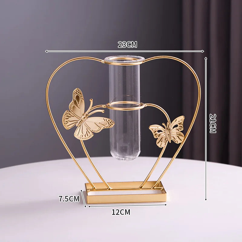 Modern Metal Plant Propagation Station Ginkgo Leaf Desktop Glass Hydroponic Planter Pots