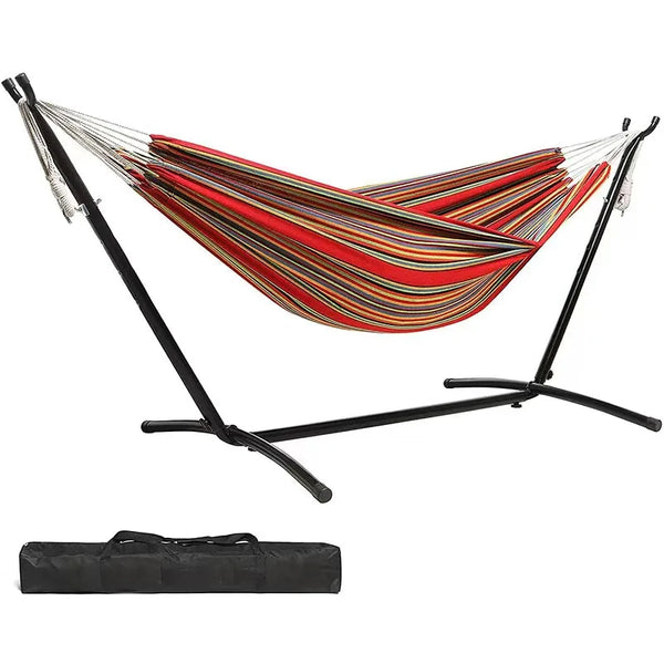 New Striped Canvas Hammock with Stand Breathable & Wear-Resistant Camping Hiking 2 Person