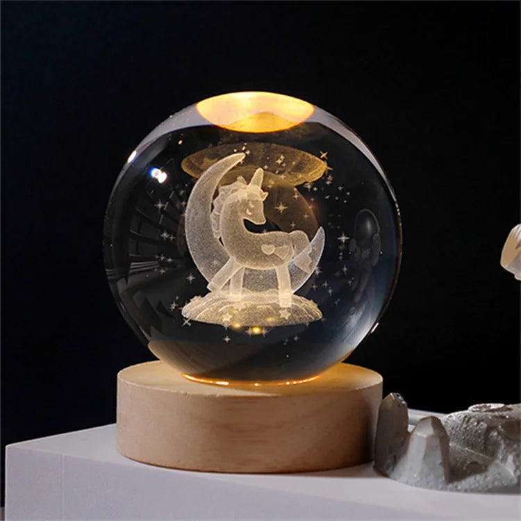 Projector 3D Night Lights Crystal Ball Music Box Customized Heart Rotate Animation Figure