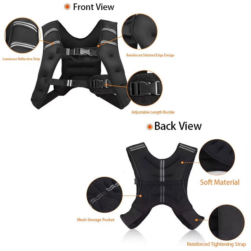 Adjustable Reflective Stripe Weighted Vest Breathable Workout Vest for Running Gym