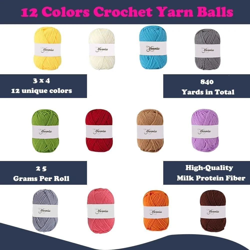 Beginner Crochet Starter Kit with 840Yds Soft Yarn, 10 Sizes Hooks & Storage Case