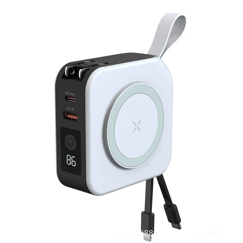 Magnetic Wireless Power Bank Universal Travel Charger Pouch 5-IN-1 with Plugs