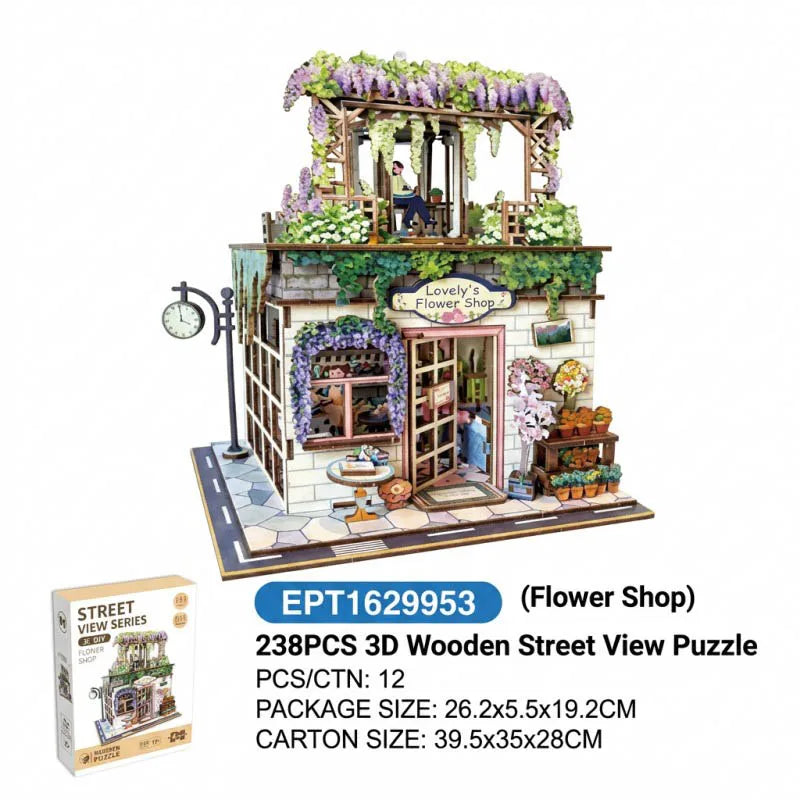 DIY Miniature Book Nook Kit Dollhouse Bookshelf Decor 3D Wooden Puzzle Street Model Gift