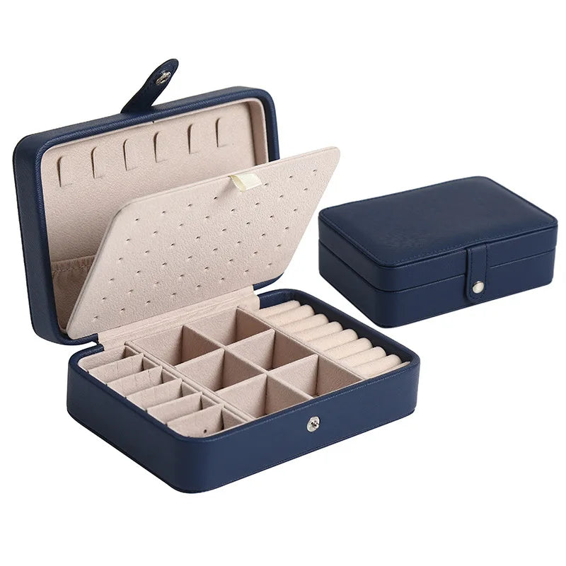 Portable Travel Square Leather Jewelry Box Storage Organizer with Earring Holder Display
