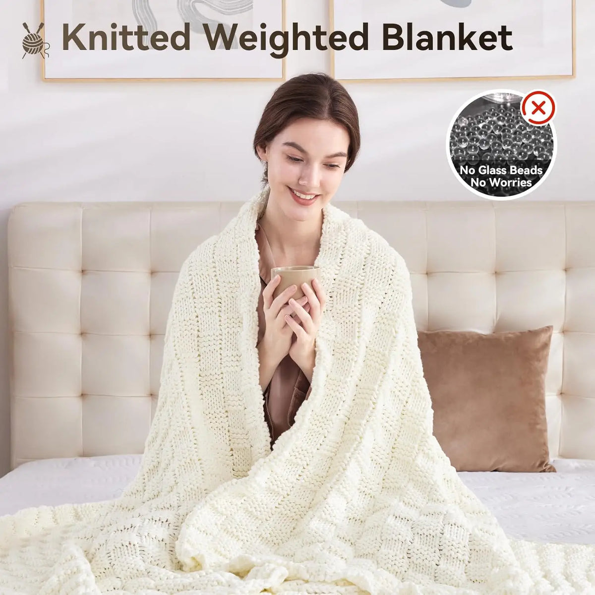Polyester Knitted Blanket Adult No Beads Heavy 48 X 72'' Breathable Chunky Knit Cooling