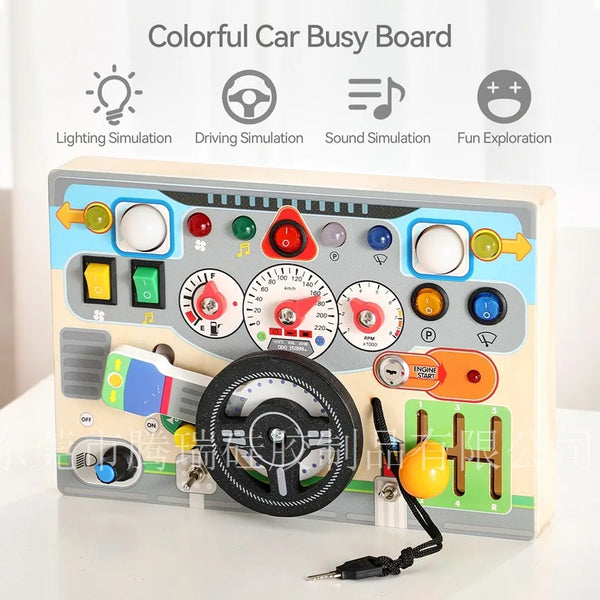 Montessori Early Education Wooden Steering Wheel Simulation Busy Board for Children (4-6
