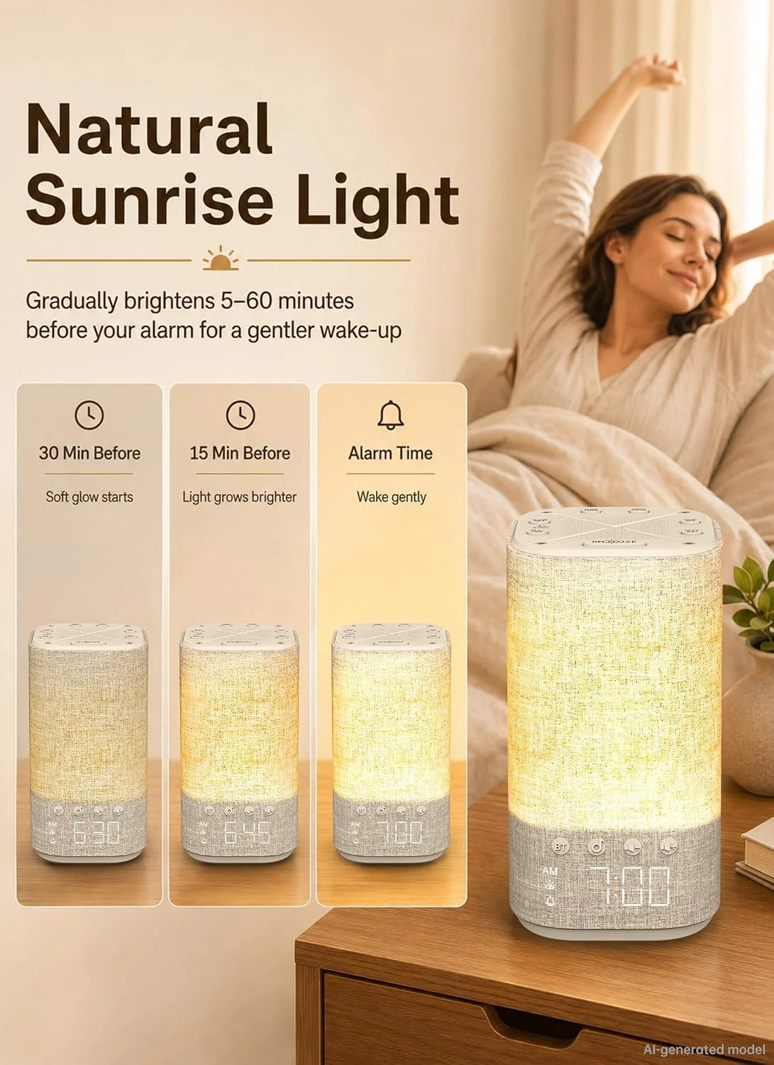 Sunrise Alarm Clock Sound Machine: Natural Wake Up Light Clock with Bluetooth Speaker