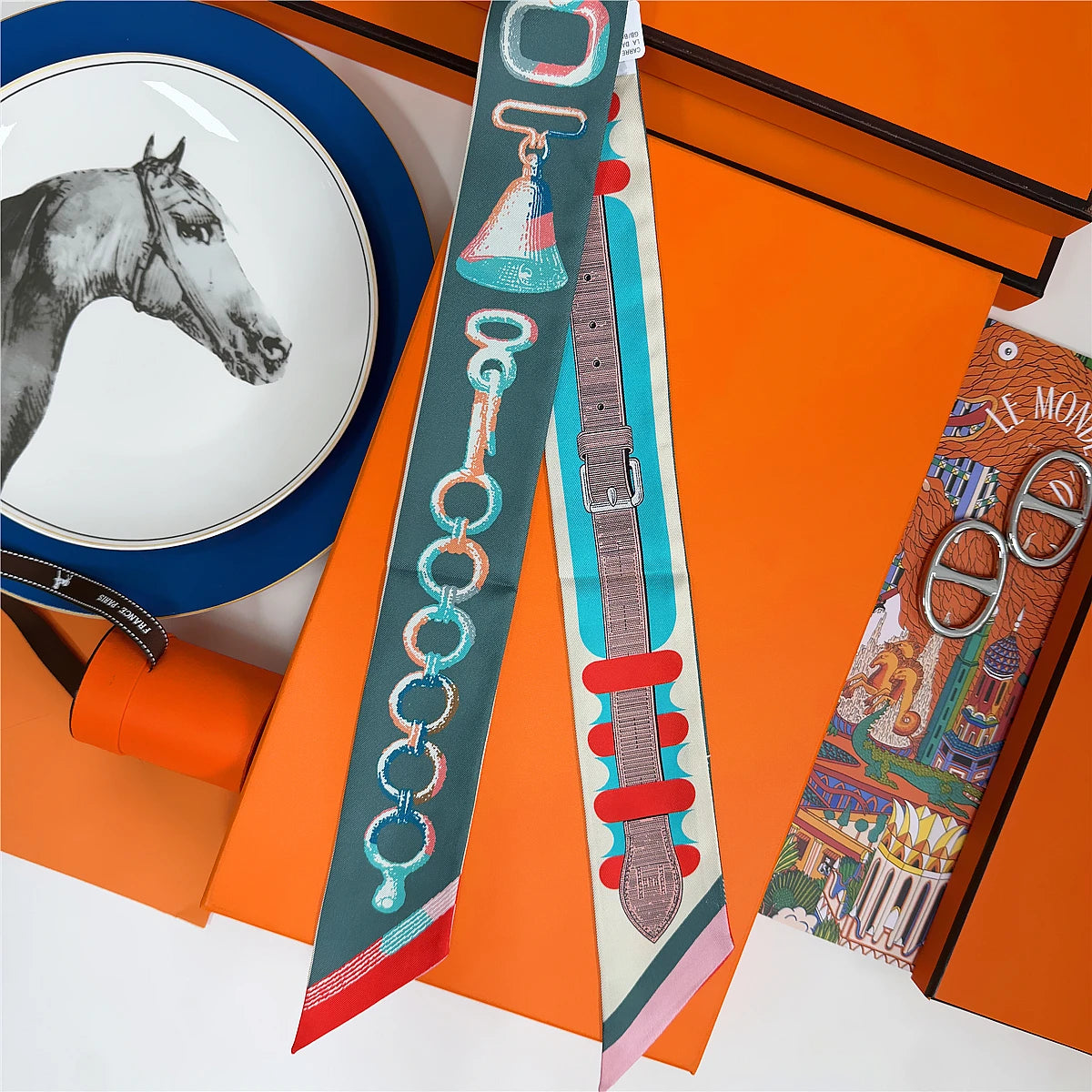 5*86 Cm Neck 100% Silk Scarf Custom Printing Scarves Designer Head Bag Women Stylish