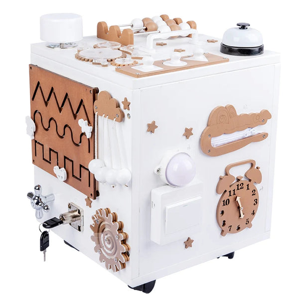 Busy Activity Cube Activities Toys Wooden Educational Montessori Baby Busy Board